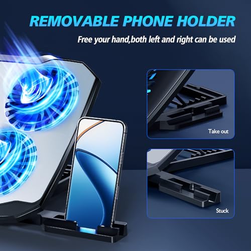 AIMIUZI Laptop Cooling Pad,Gaming Laptop Cooler with 5 Quiet Fans for 12-15.6 Inch,Laptop Cooling Stand with 5 Height Adjustable,2 USB Ports, Phone Stand - color: Silver