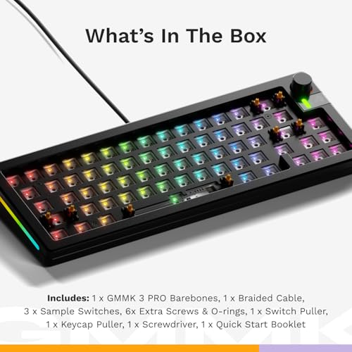 Glorious Gaming - GMMK 3 PRO Barebones Custom Keyboard Kit w/Knob, Custom Modular Aluminum Body & Gasket System, Hotswappable 65% Compact Keyboard, Sound Dampening Foam, Aluminum Switch Plate(Black) - color: Black, size: Compact, style: GMMK 3 Pro