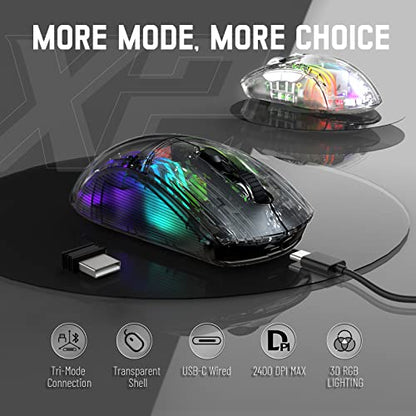 Wireless Gaming Mouse PC Transparent Shell Computer Mice with Dual Mode BT5.0/2.4G,PixArt Chip 3D RGB Lighting,Ergonomic 7 Buttons,Rechargeable Mute Mouse for PC Laptop Tablet PS4 PS5 Xbox one - color: Black
