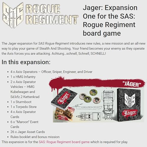 Word Forge Games: SAS Rogue Regiment - Jager Expansion - Strategy Board Game, WWII Stealth Action Game, Military Theme, Ages 14+, 1-4 Players, 60 Min - style: Jäger