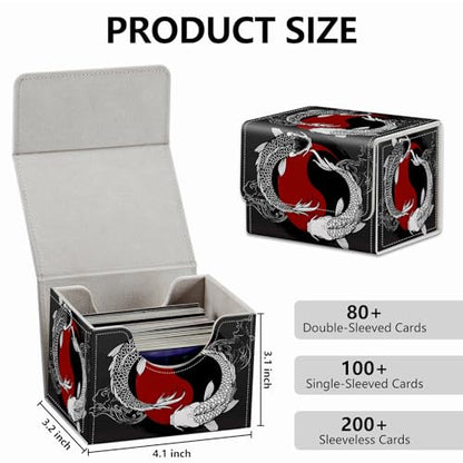 Strong Magnet Case Mtg Deck Box Tcg Up to 200 Cards Creative Pattern Trading Card Storage Box for Collectible Card Games, Black And White Koi - color: Black And White Koi