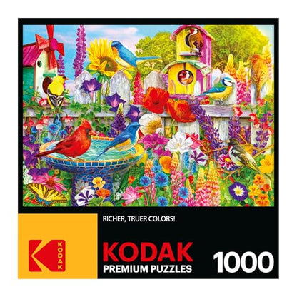 RoseArt Kodak Premium Bird Bath Garden 1000 Piece Jigsaw Puzzle | Fully Interlocking Pieces, Bonus Poster Included, Made in USA - style: Bird Bath Garden