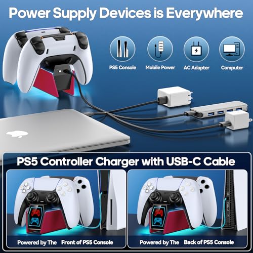 Controller Charger Station Compatible with Play 5 Faceplates Edge & Dual Controller, 9 Lightings P 5 Accessories Charging Station, P 5 Dock Stand with LED Indicator & On-Off Switch, Volcanic Red for PlayStation Consoles - color: Volcanic Red