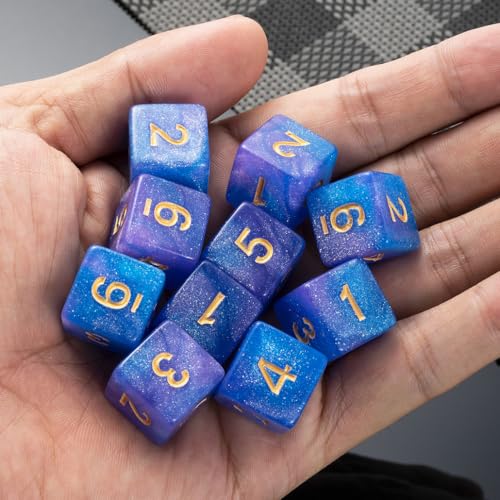 10 Pieces Polyhedral D6 Dice Set, 6 Sided Dice 16mm Square Edge Dice for RPG MTG DND Table Games (Pink Blue) - color: Pink Blue