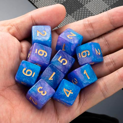 10 Pieces Polyhedral D6 Dice Set, 6 Sided Dice 16mm Square Edge Dice for RPG MTG DND Table Games (Pink Blue) - color: Pink Blue