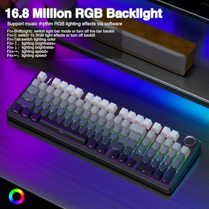 AULA F99 Pro Wireless Mechanical Keyboard with Knob,Gasket Structure,Tri-Mode BT5.0/USB-C/2.4GHz Hot Swappable Keyboard,Creamy Sound,RGB Backlit PBT Keycaps Computer Gaming Keyboards - color: With Knob-Side Prined-Black