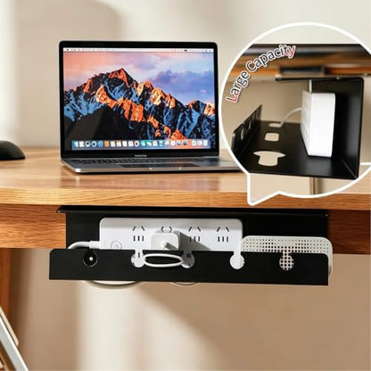 Ovanmexis Under Desk Cable Management Tray, 2-Pack, Black | Quick-Release Mount, Snap-On Tool-Free, Includes Magnetic Cable Clips & Straps, No Drill Hidden Base - color: Black