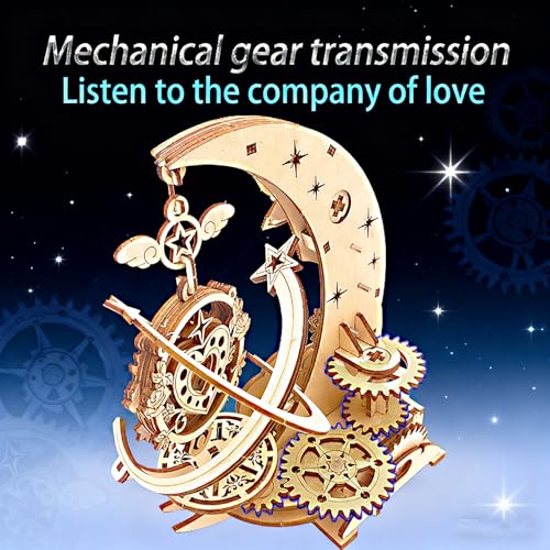 3D Wooden Puzzles for Adults Teens DIY Music Box Wood Model Kit Craft Kits | Mechanical Engineering Project to Build Cool Birthday Gift for Age 14+ Years Old - style: moon
