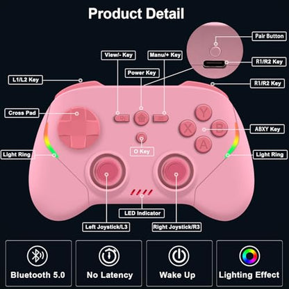 Megadream Phone Controller for PC/Switch 2|Swith/Android/iPad/Tablet/iPhone Controller - RGB light - Hall Effect Trigger/Joystick - Call of Duty, Roblox, Genshin Impact, Direct Play, Pink - color: Pink