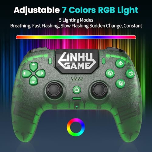 citnh Wireless Controller for PS-5/Pro/Slim/PC, with Transparent Shell/RGB Tape Light/Hall Effect Joyticks and Trigger/Macro/Turbo/3.5mm Audio Jack/Speaker and Mic/1500 mAh Large Battery Gamepad (Green)
