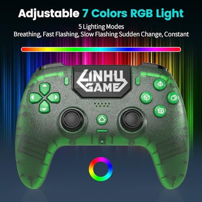 citnh Wireless Controller for PS-5/Pro/Slim/PC, with Transparent Shell/RGB Tape Light/Hall Effect Joyticks and Trigger/Macro/Turbo/3.5mm Audio Jack/Speaker and Mic/1500 mAh Large Battery Gamepad (Green)