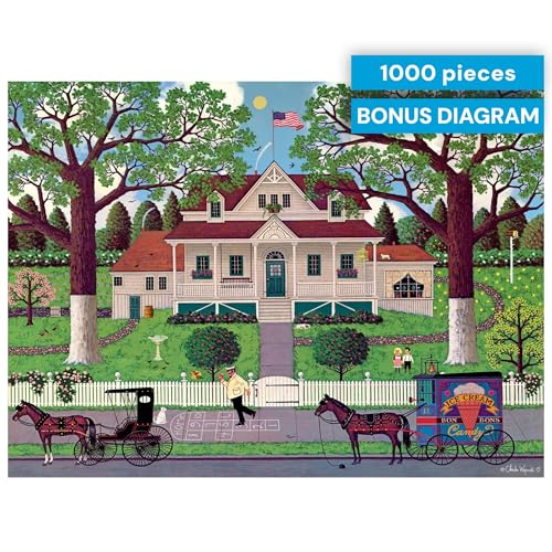 Buffalo Games Charles Wysocki - Ice Cream & Hopscotch - 1000 Piece Jigsaw Puzzle - 26.75 x 19.75 in, Bonus Poster - Adult Jigsaws - Recycled Board - 1000 Piece Puzzle for Adults