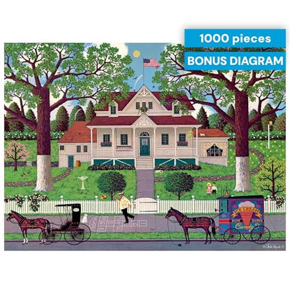 Buffalo Games Charles Wysocki - Ice Cream & Hopscotch - 1000 Piece Jigsaw Puzzle - 26.75 x 19.75 in, Bonus Poster - Adult Jigsaws - Recycled Board - 1000 Piece Puzzle for Adults