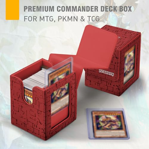 MTG Commander Deck Box with Display Window, Magnetic Closure Card Case Holds 100+ Double-Sleeved Cards, PU Leather TCG Storage Box Compatible with PTCG, Sports & Trading Cards (Red) - color: Wine
