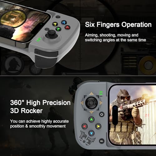 arVin Bluetooth 5.0 Wireless Gaming Controller for iPhone/iPad/iOS/Android/Samsung/PC Gamepad Joystick with Back Button, Analog Triggers, Stretchable, 18 Hours Playtime - color: Grey