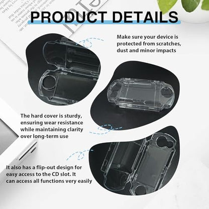 Transparent Hard Case for PSP 2000 3000, Clear Crystal Shell Cover with Screen Protector, Shockproof Protective Housing Replacement for PSP Slim Console, Gaming Collector Display