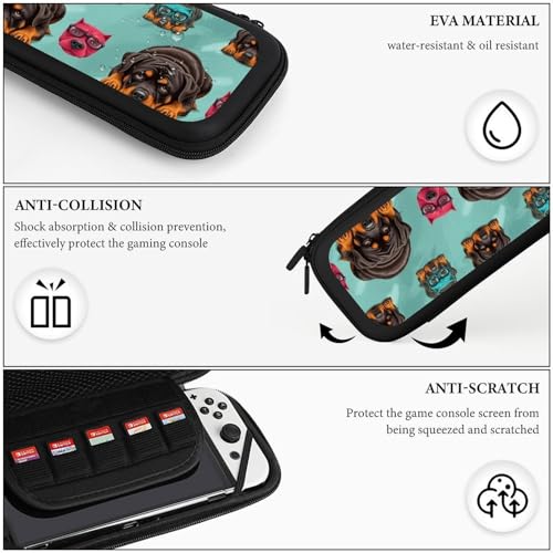 PPIKTC Portable Hard Shell Case Compatible with Nintendo Switch, Travel Carrying Storage Bag with 15 Game Cartridges, Cute Rottweiler Puppy Farm Dog Lazy Animal - color: Design (206)