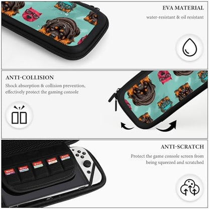 PPIKTC Portable Hard Shell Case Compatible with Nintendo Switch, Travel Carrying Storage Bag with 15 Game Cartridges, Cute Rottweiler Puppy Farm Dog Lazy Animal - color: Design (206)