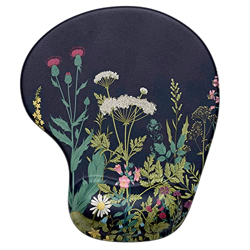 Hsurbtra Ergonomic Mouse Pad with Wrist Rest Support, Gel Mouse Pads with Non-Slip PU Base, Pain Relief Memory Foam Computer Mat, Cute Office Supplies Desk Decro Accessories, Black Flower - color: Black Flower, size: Normal