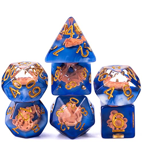 UDIXI Octopus DND Dice Set, Resin Blue D&D Dice for RPG Role Palying Games | Velvet Storage Bag, DM Gift, for Dungeons and Dragons Tabletop Games Board Games - color: Ocean/Octopus