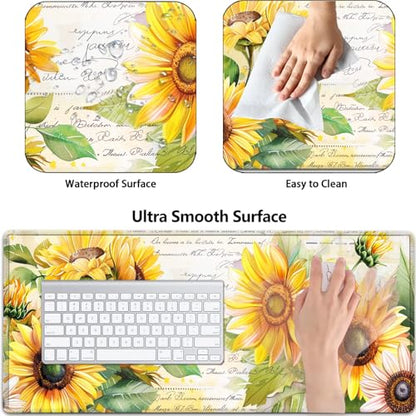 Large Gaming Mouse Pad+ Keyboard Wrist Rest Set, Ergonomics Memory Foam Mouse Mat Wrist Rest Support for Home Office, Waterproof Extended Mousepad 31.5x11.8in, Sunflower White Desk Pad - color: Yvb-mousepad-9-f-161