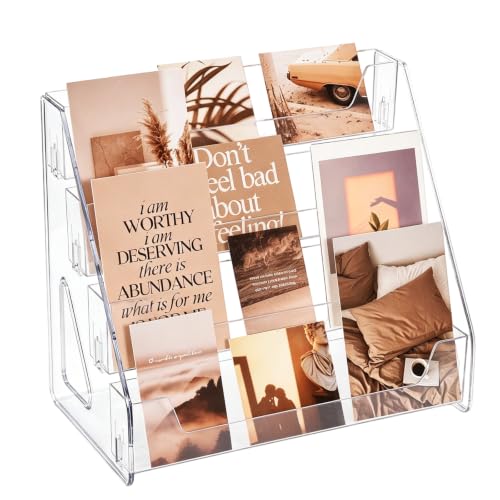CELSOL 2 Pack Upgraded 4 Tier Acrylic Card Display Stand, Clear Display for Greeting Cards, Sports Cards, Postcards, Stickers & Brochures, Easy Snap-On, Increased Height & Thickness for Better Presentation (4 Tier 2 Pack) - size: 4 Tier 2 Pack