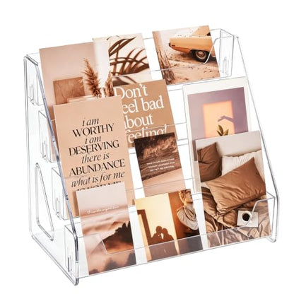 CELSOL 2 Pack Upgraded 4 Tier Acrylic Card Display Stand, Clear Display for Greeting Cards, Sports Cards, Postcards, Stickers & Brochures, Easy Snap-On, Increased Height & Thickness for Better Presentation (4 Tier 2 Pack) - size: 4 Tier 2 Pack