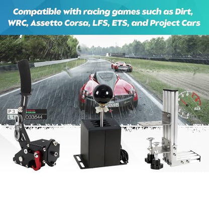 Dexepe PC USB Simulator Shifter 64 Bit Handbrake with Clamp L Shape Lever Kit Compatible with ATS ETS Dust WRC Sim Racing Games Compatible with G29 G27 G25 G920 T300RS/GT Steering Wheel Sequential H Gear Shifter 7+R Black PC System only