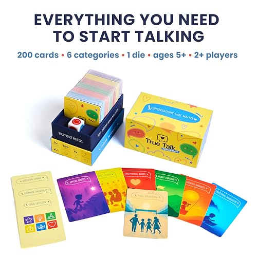 True Talk Family Edition Conversation Starter Card Game, 200 Conversation Cards for Kids and Families, Screen Free Family Game for Dinner, Game Night, Road Trips and Holidays