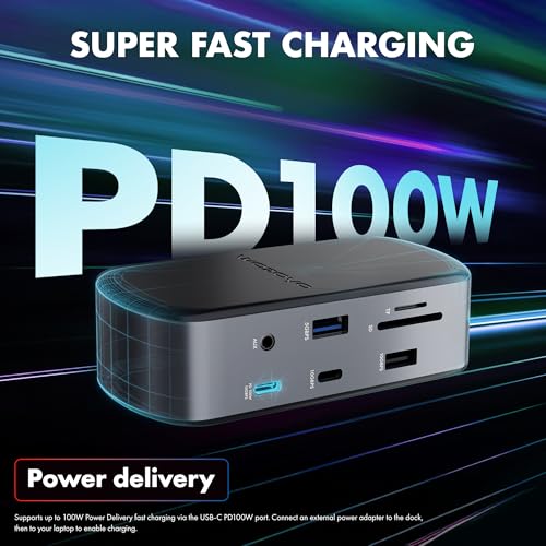 Type C 14 in 1 Wozoyo Docking Station, PD 100W, 2X4K@60Hz HDMI, 4K DisplayPort, 2XType-C 10Gbps, USB 10Gbps, Gigabit Ethernet, AUX Port, Compatible Thunderbolt 4, macOS, Windows, Android & iOS - style: 14-in-1