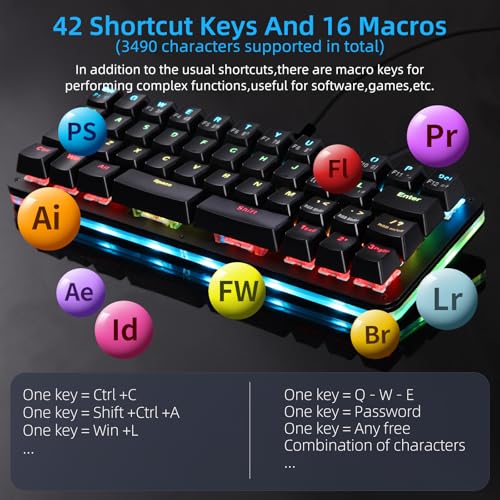 Koolertron 42-Key 40% Macaro Gaming Keyboard - Compact RGB Backlit Mechanical Keypad, Hot-Swappable USB-C Programmable Mini Keyboard for PC/Mac Gamers (Fully Customizable) - style: 40% Small Mechanical Gaming Keyboard with 16 Macro Keys