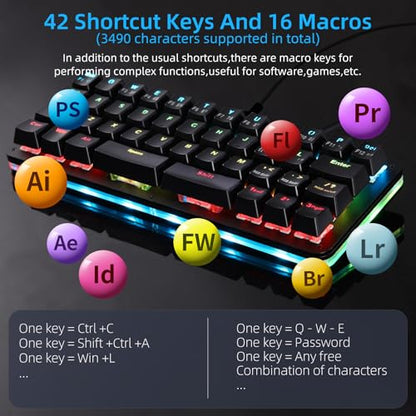 Koolertron 42-Key 40% Macaro Gaming Keyboard - Compact RGB Backlit Mechanical Keypad, Hot-Swappable USB-C Programmable Mini Keyboard for PC/Mac Gamers (Fully Customizable) - style: 40% Small Mechanical Gaming Keyboard with 16 Macro Keys