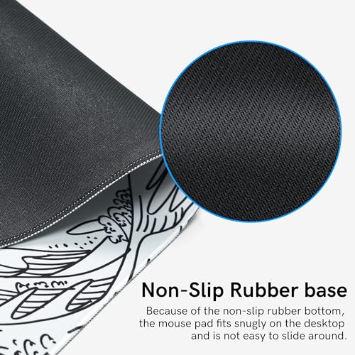 Large Gaming Mouse Pad for Desk,Kanagawa XXL Mouse Pad 35.4x15.7 Inch,Waterproof Desk Pad,Non-Slip Rubber Base Mice Pad,Keyboard Pad Computer Mat,White Mouse pad - color: Kanagawa(white)