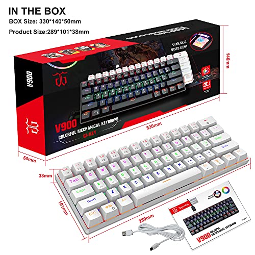Snpurdiri Wired 60% Mechanical Gaming Keyboard, Blue Switch Anti-Ghosting 61 Key Keyboard with RGB Backlit and Double Foot, Ultra-Compact White - color: White/Blue Switch