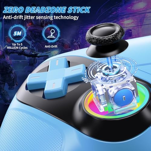 Nonbliep RGB Wireless Controller for PS5/PC, Bluetooth Controller with Turbo, Macro, 6-Axis Motion Control, Dynamic Vibration, 3.5mm Audio Jack, 1000mAh Battery, Speaker (Blue) - color: Blue