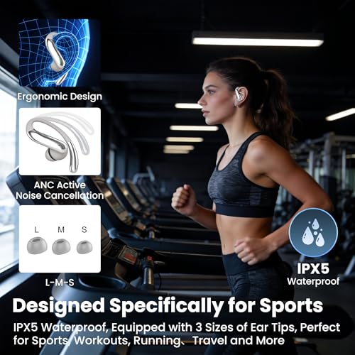 Bluetooth Headphones Wireless Earbuds Bluetooth 6.0 Headphone, Sport Bluetooth Earbuds Stereo Deep Bass Over Ear Bud with Earhooks,50Hrs Playtime, IP5 Waterproof Earphone for Gym/Running/Workout Beige - color: Beige