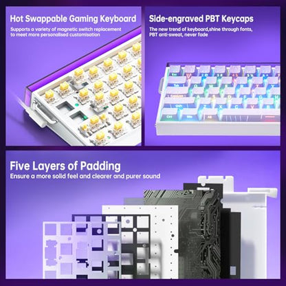 x AULA HERO 68 HE 60% Gaming Keyboard Wired, Hall Effect Mechanical Keyboard Mini with Adjustable Actuation, Rapid Trigger Mode, 8K Hz Polling Rate,0.125ms Latency,Side Printed PBT Keycaps,RGB Backlit - color: Purple