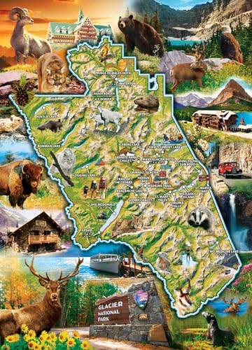 MasterPieces National Parks Maps 1000 Piece Jigsaw Puzzle for Adults, Family, Or Youth - Glacier National Park - style: Glacier