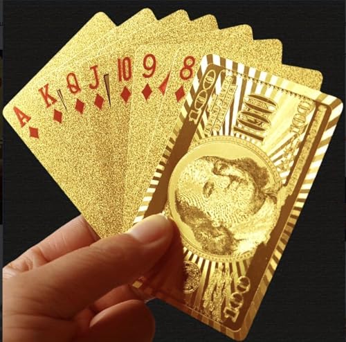 10 Decks - Gold Diamond Playing Cards - Durable and Waterproof, Perfect for Magic, Poker, Parties, and Special Occasions. ($100 Bill Theme)