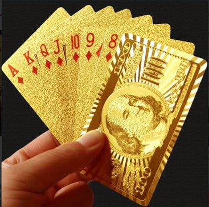 10 Decks - Gold Diamond Playing Cards - Durable and Waterproof, Perfect for Magic, Poker, Parties, and Special Occasions. ($100 Bill Theme)