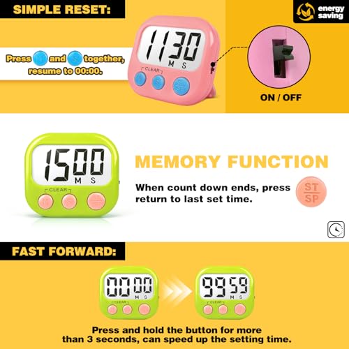 Classroom Timers for Teachers Kids Large Magnetic Digital Timer Teacher Supplies 2 Pack-Green Pink - color: Green Pink