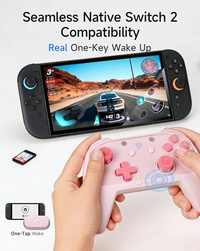 EasySMX S10C Switch 2 Controller with Hall Effect Anti-Drift Joysticks, Instant Wake-Up, HD Rumble, Motion Control, Back Buttons, Turbo, C Button for Switch 2/Switch/PC/iOS/Android - color: Pink
