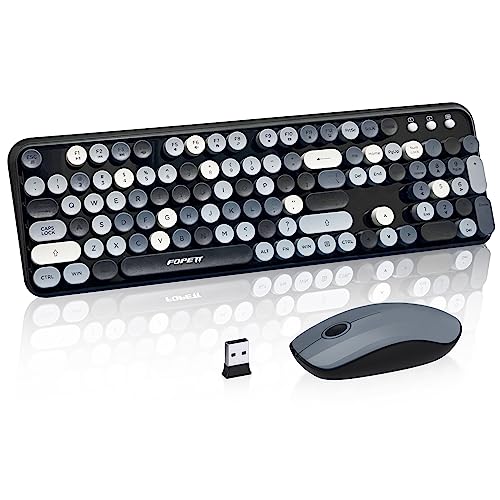 FOPETT Wireless Keyboard and Mouse Combo, 105 Keys Full-Sized 2.4 GHz Round Keycap Colorful Keyboards, USB Receiver Plug and Play, for Windows, Mac, PC, Laptop, Desktop (Grey Colorful) - color: Grey colorful
