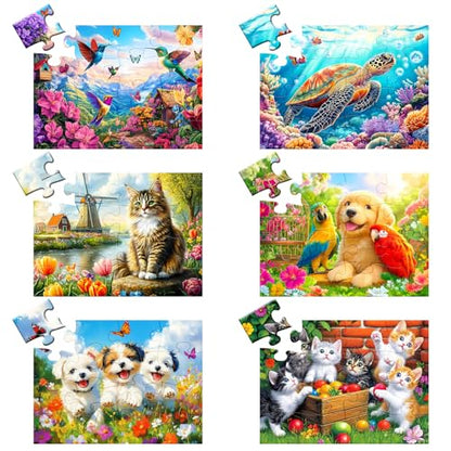 6 Packs 16 Large Piece Puzzle for Seniors Puzzle Dementia Alzheimer's Products Activities for Seniors Elderly Adult Dog Cat Turtle Easy Jigsaw Puzzle Alzheimers Memory Games with 6 Storage Bags - style: 16 Large Pieces