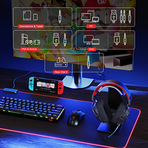 Redragon H510 PRO 3-Mode RGB Gaming Headset - 7.1 Surround Sound - 53MM Audio Drivers in Memory Foam Ear Pads w/Durable Fabric Cover- Multi Platforms Headphone - USB Powered for PC/PS4/NS - color: Black Wireless H510 PRO