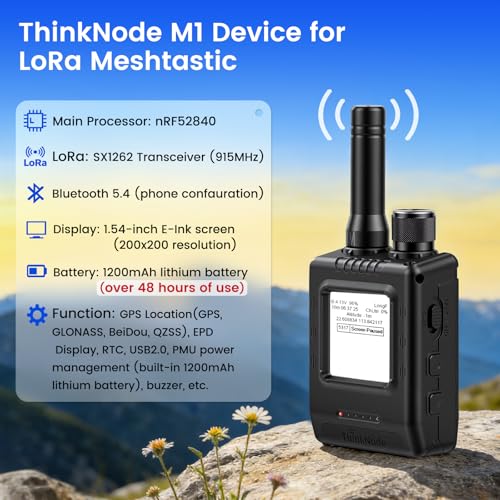 Meshtastic Device with GPS and nRF52840: ThinkNode M1 LoRa Meshtastic Transceiver with 1.54" EPD Screen and Protective Case, SX1262 Wireless Module, 1200mAh Rechargeable Battery (915MHz)