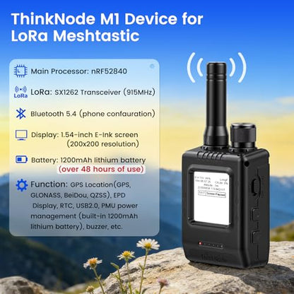 Meshtastic Device with GPS and nRF52840: ThinkNode M1 LoRa Meshtastic Transceiver with 1.54" EPD Screen and Protective Case, SX1262 Wireless Module, 1200mAh Rechargeable Battery (915MHz)