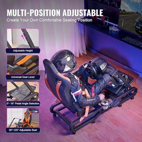 VEVOR Racing Wheel Stand, Racing Cockpit with Wheels for Logitech G923 G920 G29 & Thrustmaster T248P, Heavy Duty Steel Adjustable Cockpit, Max Load 330 LBS - style: Large Base with Wheels