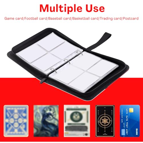 Card Binder with 4 Pockets with Zipper for 50 Pages, 400 Removable Pocket PU Waterproof Trading Collection Binder, 3 Rings Zipper Portable Card Album for MTG TCG Sports Cards Game Cards as Gift, Red