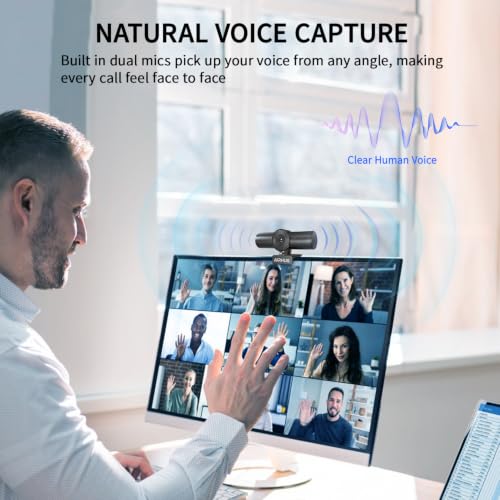 AIRHUG 2K 60fps Streaming Webcam with Dual Mics & Privacy Cover | Sony 8MP Sensor, PDAF Autofocus, 60° Focused View, Plug & Play for Online Meetings